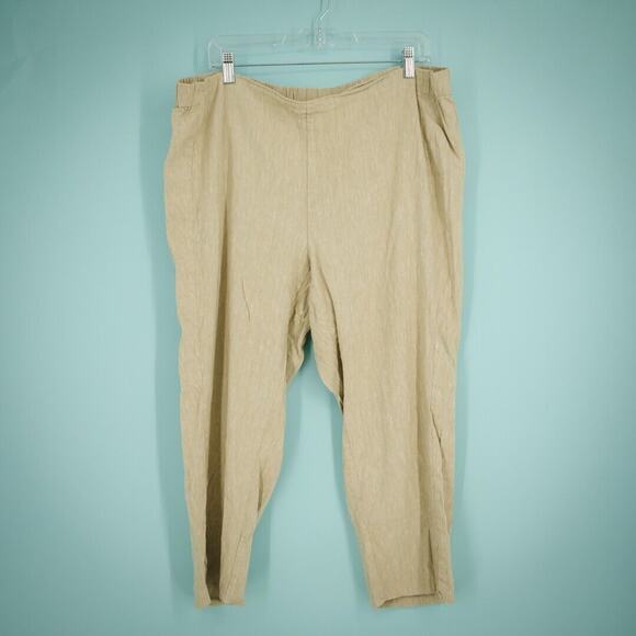 J. Jill Plus Size 2X Tan Linen Stretch Pull On Waist Crop Cropped Vacation Pants - Picture 1 of 8